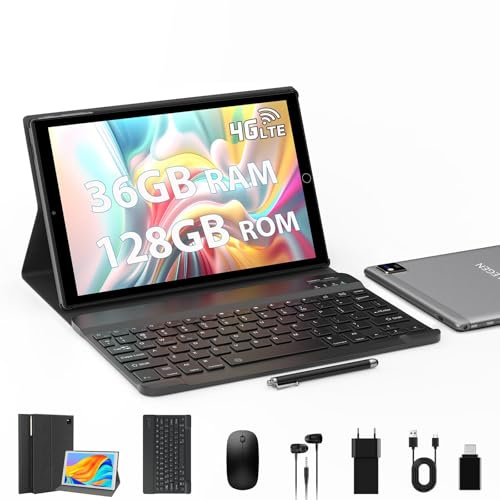 MAXLEGEN U10 10.1 Inch Tablet, 5G WiFi + 4G LTE Dual SIM, 36GB RAM+128GB ROM (1TB Expand), Octa-Core Android Tablet with Keyboard/Mouse/Stylus/Headphone/Case, 8000mAh/GPS/BT/3.5mm Headphone jack/FM