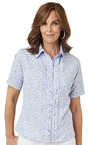Chums Ladies Short Sleeve Pintuck Printed Blouse with Peter Pan Collar Top and Pintuck Front Detail for Women Blue 20