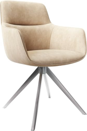 DELIFE Polsterstuhl Pejo-Flex Kreuzgestell kantig Edelstahl Mikrofaser Beige Vintage Taschenfederkern