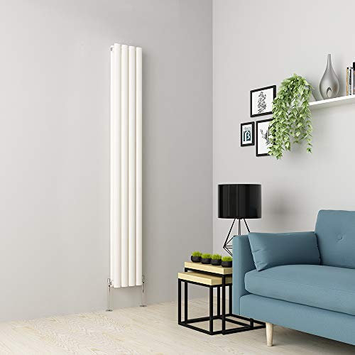 Warmehaus Vertical Column Designer Radiator Oval Panel Double White 1800 x 236mm - Modern Central Heating Space Saving Radiators - Perfect for Bathrooms, Kitchen, Hallway, Living Room