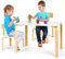 COSTWAY Kindertisch mit 2 Stühlen, 3tlg. Kindersitzgruppe, Sitzgruppe für Kinder, Kindermöbel aus Holz, Kindertischgruppe (Weiß)