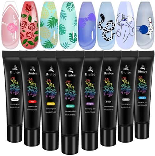 Biutee Placas Estampacion Uñas, Nail Stamping Set, Stamping Gel Set 8ml * 8