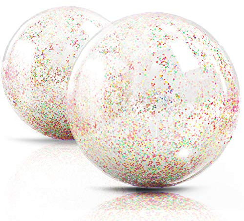 Novelty Place aufblasbare klare Sport Beach Balls mit Regenbogen Pailletten Glitter & Konfetti - Summer Beach Pool Party Spielzeug Volleyball - 2 Stück Riesen Value Pack (40, 30cm)
