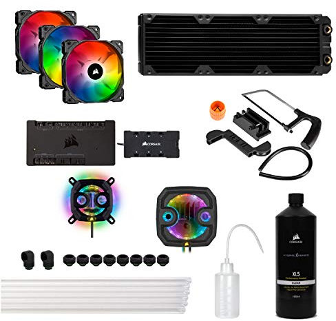 Corsair Hydro X Serie, iCUE XH305i RGB Kit di Raffreddamento Personalizzato (XC7 RGB (115X/AM4), XD3 Sistema Combinato Pompa/Serbatoio, XR5 Radiatore, 3 x SP120 RGB PRO Ventola, Nero