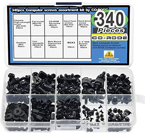 CO-RODE 340 piezas separadores de placa base Kit surtido de tornillos para disco duro, SSD, disco duro, carcasa de computadora, placa base, ventilador, gráficos de energía