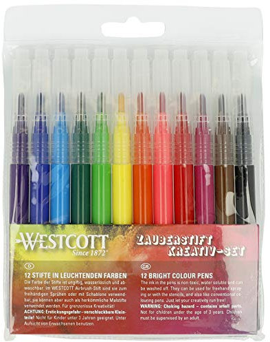 Westcott Airbrush Set Nachfüllpack Filzstifte | 12 Stifte in leuchtenden Farben für Kinder | Wasserlöslich & leicht abwaschbar | Airbrush Fun zum Malen & Zeichnen | E-16801 00