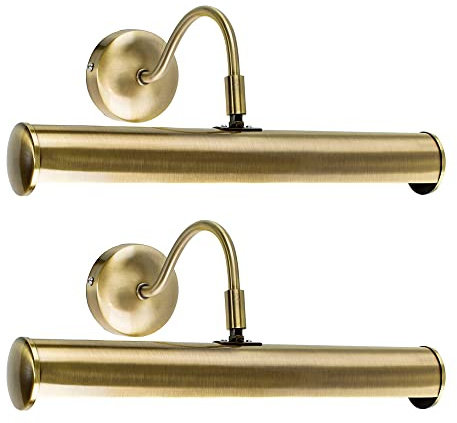 MiniSun | Gemini Adjustable Antique Brass Mains Powered Twin Picture Wall Light | Hardwired Picture & Display Lights, Home Décor & Improvement Essential | Set of 2 | Includes LED Bulbs | Mains Wired