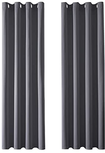 MRTREES Vorhang Blickdicht Gardinen Thermovorhang mit Ösen Verdunklungsvorhang Ösenschal Vorhänge Kurz Modern 225×140cm(H×B) Dunkelgrau 2er Set für Wohnzimmer Schlafzimmer