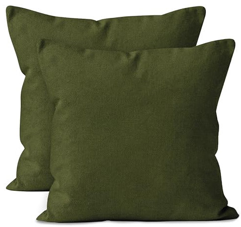 Encasa XO Baumwoll-Kissenbezüge, 2er-Set I 16x16 in (40x40 cm) - Blattgrün I kein Einsatz I einfach Kissenbezüge I Maschinenwaschbar | Nur Innen benutzen