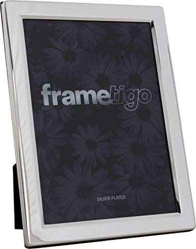 Frametigo - Silver Plated Flat Edge Photo Frame, 4x6 (10x15cm) Photo Size - Velvet Frame Backing & Stand - Real Glass Window - Tarnish-Resistant - Landscape or Portrait Orientation