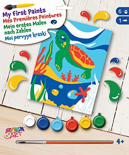 Mammut 8342012 - Mein erstes Malen nach Zahlen Schildkröte, Komplettset mit bedruckter Malvorlage ca. 18,5 x 25 cm, Anfänger Set mit 6 Acrylfarben und Pinsel, Tiermotiv Malset für Kinder ab 4 Jahre