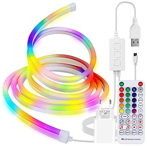 LYGKJ neon light 3M, RGBIC USB 5V Neon LED Strip mit App Steuerung,DIY Funktion, Musik Sync, funktioniert mit Alexa und Google Assistant,Neon Lichtband für Wohnzimmer, Schlafzimmer, Wand Deko.
