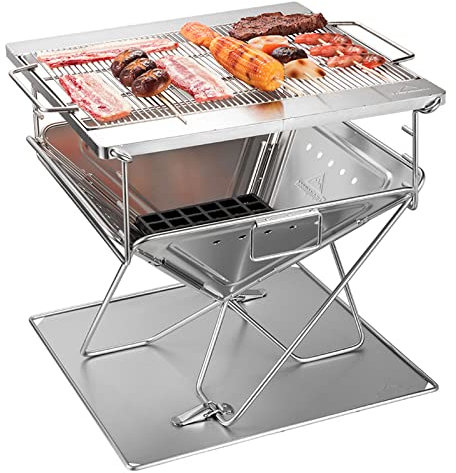 PYapron Tragbarer Klappgrill Picknickgrill, Edelstahl Outdoor Grill, Tragbarer Holzkohlegrill Grillrost Zerlegbarer Klappgrill Mini Grill für Picknicks, Hinterhöfe, Trekking, Überleben