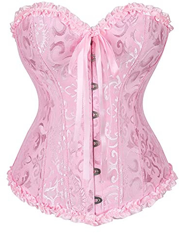 Josamogre Corset Femme Bustier Sexy Top Lace Gothique Dentelle Floral Vintage Grande Taille Rose M