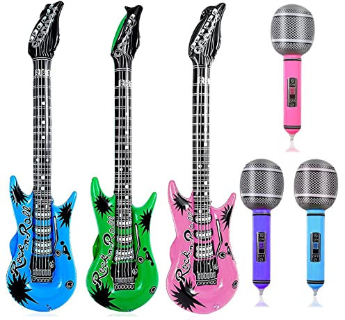 6 PCS Inflatable Musical Instruments Balloons Guitar and Microphone Party Props Blow Up Rock Star Toy Set for Adults Kids Party Favours 80s Decorations Karaoke