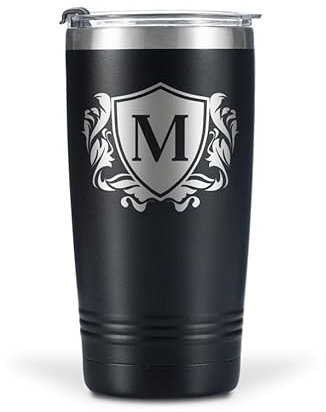 Onebttl Personalised Gifts for Men with Initials, Custom Coffee Cups, Monogrammed Travel Tumbler for Him, Unique Birthday Christmas Gifts for Men who Have Everything, Black, 590 ml, M