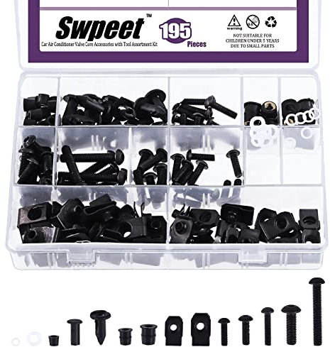 Swpeet Kit assortito di bulloni universali per carenatura in acciaio al carbonio, 195 pezzi, 2 misure, M5 M6, viti per parabrezza moto, bulloni di fissaggio per moto sportive, carenatura per tutti i