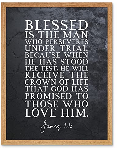 Artery8 James 1:12 Perservere Stood The Test Receive The Crown Of Life Christian Bible Verse Quote Scripture Typography Art Print Framed Poster Wall Decor 12x16 inch