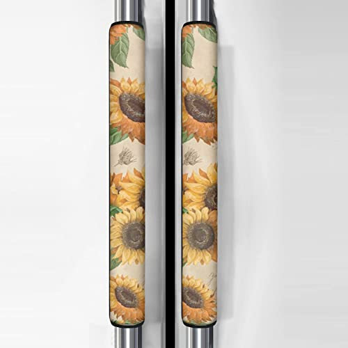 DISNIMO Retro Sunflower Washable Protective Refrigerator Door Handle Cover 1 Pair Comfortable Kitchen Appliance Door Knob Handle Protective Cover Keep Kitchen Appliance Clean from Smudges Stains