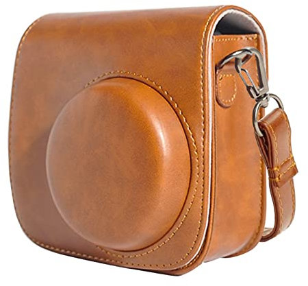 HIUOUIH Tasche Kompatibel mit Instax Mini 11 Sofortbildkamera Hülle Weichem Kunstleder Schutztasche für Fujifilm Kamera Kameratasche mit Schultergurt & Tasche, Braun