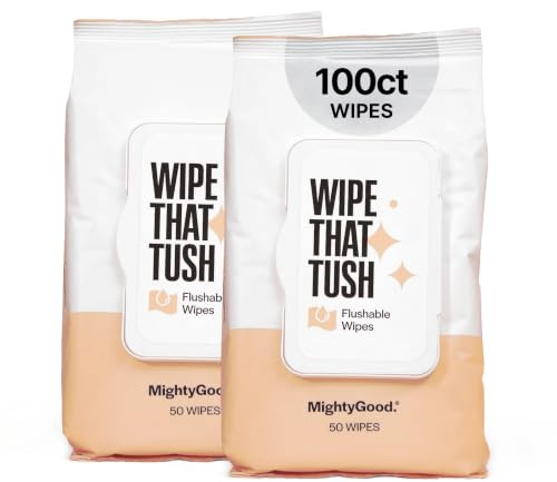 Wipe That Tush Flushable Wipes - 2 Packs of 50 Wipes - 100 Wipes - Hypoallergenic & Scented - Aloe - Flushable Tested and Septic Safe