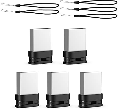 K&ZZ 64GB Flash Drive 5 Pack 64 GB Low Profile USB Flash Drive with Lanyard Mini USB Drive 64G Small Thumb Drive Memory Stick with Keychain, Black