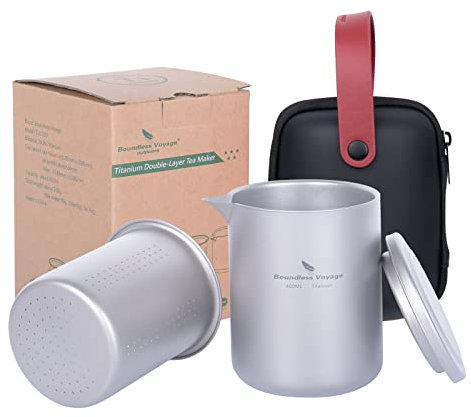 iBasingo Service à thé en Titane avec Filtre Machine à thé Double Couche Théière légère Outdoor Camping Voyage Portable Tasse à thé Boissons métalliques au thé en Vrac