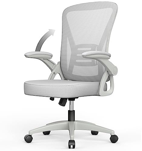 naspaluro Chaise Bureau avec Accoudoir Réglable, Fauteuil Ergonomique en Maille Respirante avec Soutien Lombaire, Dossier Inclinable et Hauteur Réglable, Roulette Pivotant à 360°, Gris