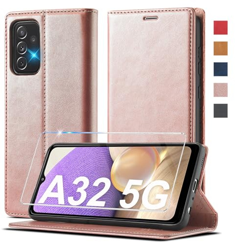 Handyhülle für Samsung Galaxy A32 5G Hülle Leder [Mit Schutzfolie] für Samsung Galaxy A32 5G Hülle Klappbar Leder Flip Wallet 360 Stoßfeste Case Schutzhülle Klapphülle für Samsung A32 5G Holster