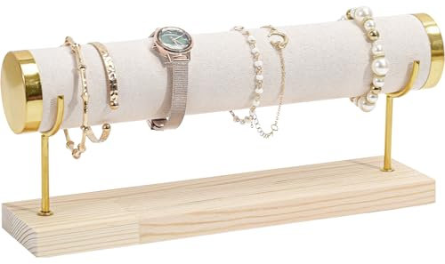 Procase Présentoir Bracelet, Porte Bracelet, Support Bracelet Détachable à 1 Niveaux avec Plateau en Bois, Porte Bijoux pour Bracelet Montre Élastique Cheveux -Beige