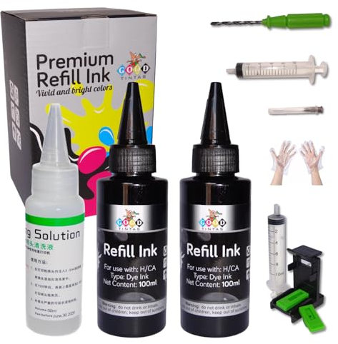 GOODTINTAS Nachfüllset mit 200 ml, schwarze Tinte, kompatibel mit HP 307XL 305XL 304XL 303XL 302XL 301XL 300 301 302 303 304 305 21 62 inkl. Zubehör + 50 ml Reinigerköpfe