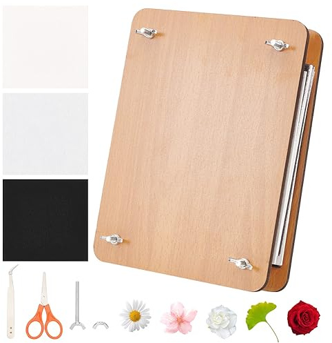 BENECREAT Blumenpressset, 24x18 cm Rechteckiges Pflanzenblumen-Pressset Für Erwachsene, Blumenkonservierungsset Aus Holz Für Bastler Zur Herstellung Getrockneter Blumenblätter