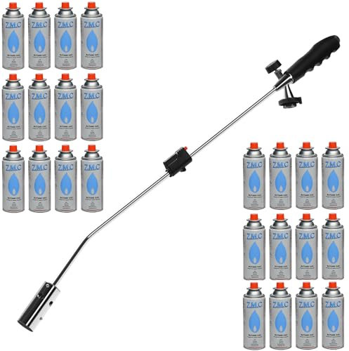ZMC Désherbant 2,5 kW + 24 cartouches de gaz de 227 g - Désherbeur avec allumage piézo - Flamme réglable jusqu'à 1400 °C - Pour jardin et allée sans mauvaises herbes
