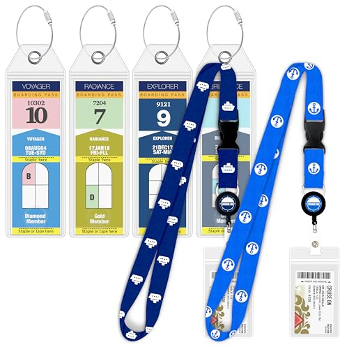 Royal Caribbean Kreuzfahrt-Gepäckanhängerhalter [4er-Pack] & Umhängeband für Schiffskarten [2er-Pack] Bündel – große Etikettenhalter – Cruise Essentials 2025 & 2026 – transparent und wasserdicht