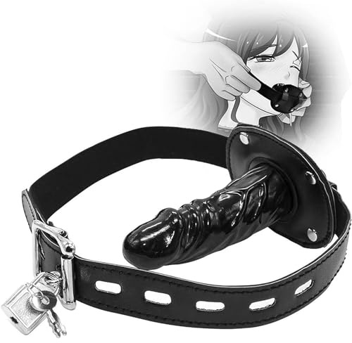 PUTISHU Realistic Silicone Dildo Gag Penis Deep Throat Trainning Mouth Gag | Adjustable Leather Strap Lockable Restraint Plug Gag for Couples SM DBSM Kit Erotic Adult Sex Toy