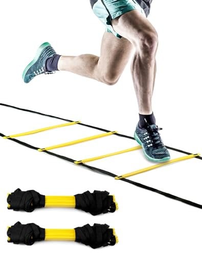 QWORK® Set di 2 Scaletta Agilità con Custodia - 6 Metri 12 Pioli - Scaletta per Allenamento di Calcio/Hockey/Basket