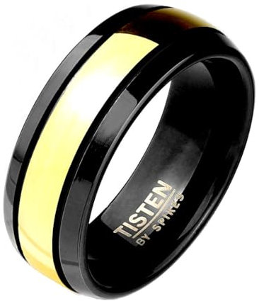Paula & Fritz® Ring Herren Schwarz Gold TISTEN Titan-Wolfram Größe 64 (20,4) 8-mm breit Partnerring Ehering Memoire-Ring Inlay Damenring Zweifarbig