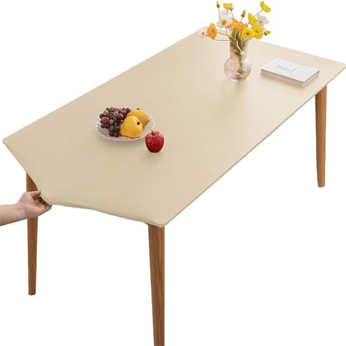 KFDZSW Tischdecke Abwischbare Tischdecke, Wasserdicht Elastische PVC Fitted Vinyl Tischabdeckung Schutz Rechteckig, Für Küche Indoor Outdoor Picknick Camping (Beige,90X140CM)