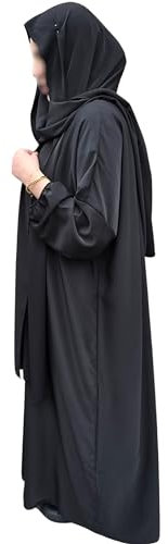 Yaqeen Abaya + angenähtes Kopftuch, einteiliges Gebetskleid, Jilbab Hijab, ideal für Zuhause, Schule, Reisen, Moschee, Madrassa, Masjid/Ramadan/Eid, Schwarz