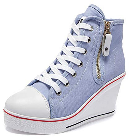 Scarpe da Ginnastica da Donna Scarpe di Tela con Zeppa Scarpe da Ginnastica Alte Sneakers Casual Moda Primavera Autunno Altezza Crescente Scarpe da Ginnastica con Cerniera