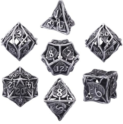 SIQUK 7 Stücke DND Würfel Set, Metall Würfel Spiel Polyedrische Würfel Hohles Spielwürfel Dungeons and Dragons Würfel für D&D MTG RPG(Antikes Eisen)