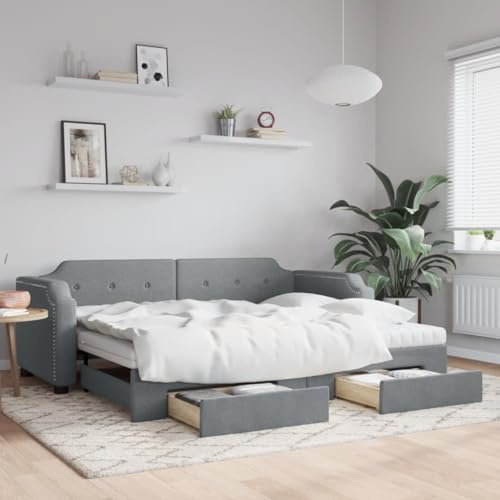 ZQQLVOO Betten, bettrahmen & lattenroste Schrankbett Polster kopfteil Tagesbett Ausziehbar mit Schubladen Hellgrau 100x200 cm Stoff