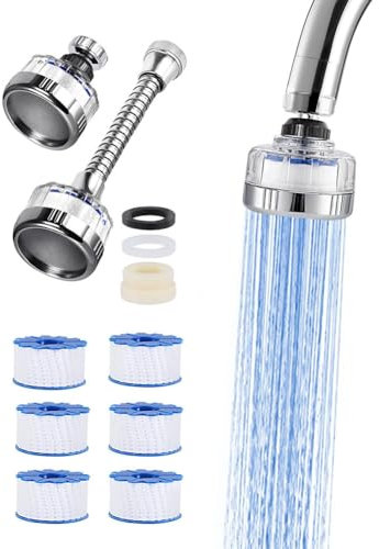 Rordigo Filtro acqua per lavandino, filtro per rubinetto, filtro di anticalcare di acqua, girevole a 360°, purificatore d'aria, filtrazione del rubinetto per casa, bagno e cucina, durevole