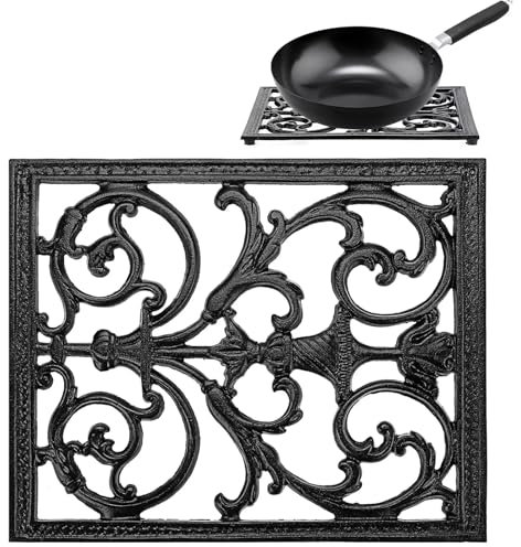 Sumnacon Extra Large Trivets for Hot Dishes,14.9 x 12 Inch Cast Iron Trivet with Rubber Feets,Heat Resistant Trivets for Hot Pots Pans,Metal Trivet for Kitchen Counter Dining Table Cooktop Stovetop