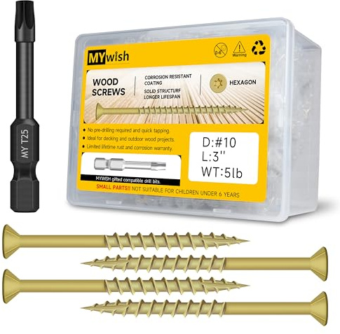 Deck Screws #10 x 3 5lb Box, Wood Screws 3 Inch, T25 Torx/Star Drive Head, Outdoor Decking Screws, Rust Resistant, Epoxy Coated, Exterior Wood Screw, Tan by Mywish