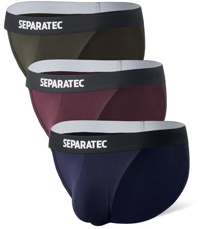 Separatec Slip Homme Double Poche Rayonne Bambou sous Vetement Stretch Respirants Doux Sexy Slips Strings Motif Imprimé Faible Hauteur Maintien Optimal Bikinis Lot de 3 M