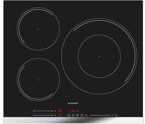Aspes Placa de Inducción Cristal negro AI3601SB32. Potencia máx. 7400 W, 3 Zonas de Cocción, Niveles de Cocción, Control Slider táctil, Función Turbo, Bloqueo y Autodesconexión de Seguridad