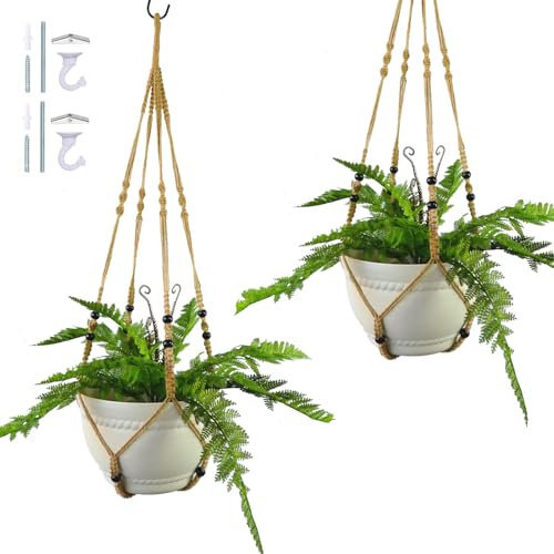 Bouqlife Colgador de macramé de 43 pulgadas, grande para macetas de hasta 12 pulgadas, soporte extra largo para plantas, sin borlas, cesta colgante de yute para decoración bohemia en interiores y