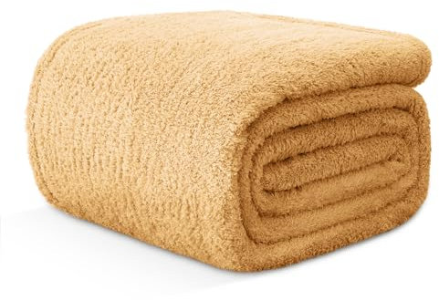 EMME Kuscheldecke Flauschige Sherpa - Weiche Warme Wolldecke & Fleecedecke, Tagesdecke, Überwurfdecke, Decke für Sofa, Couch, Beige, 130 x 150 cm