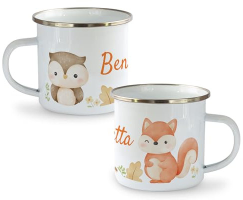 PHOTOCITY Tazza asilo con nome, tazza per bambini, tazza personalizzata, tazza personalizzata infrangibile bambini, tazza in alluminio personalizzata (Gufo-scoiattolo)